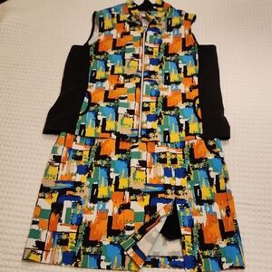 🇨🇦Colorblock Abstract Print Zipper Vest And Skort Set Sz 14